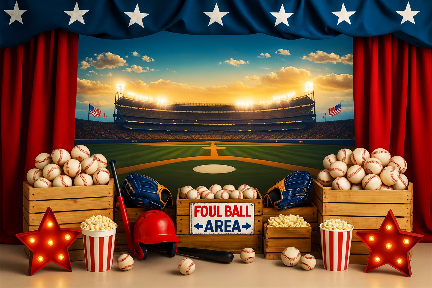 Baseball Backdrop Baseball Stadium Popcorn Lights Sports Backdrop UK LXX59-298