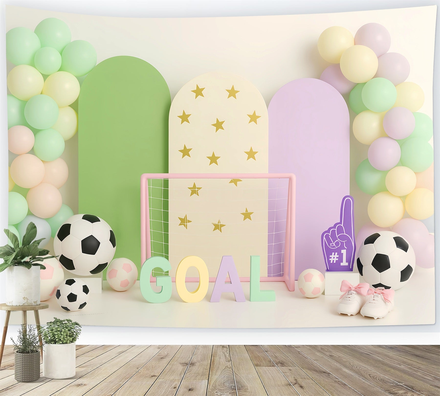 Sports Backdrop Pastel Soccer Goal Party Football Backdrops UK LXX59-306