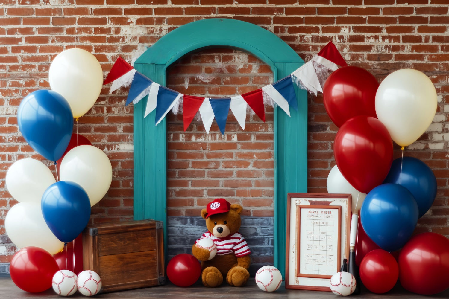Basketball Backdrop Patriotic Baseball Teddy Display Sports Backdrop UK LXX59-314