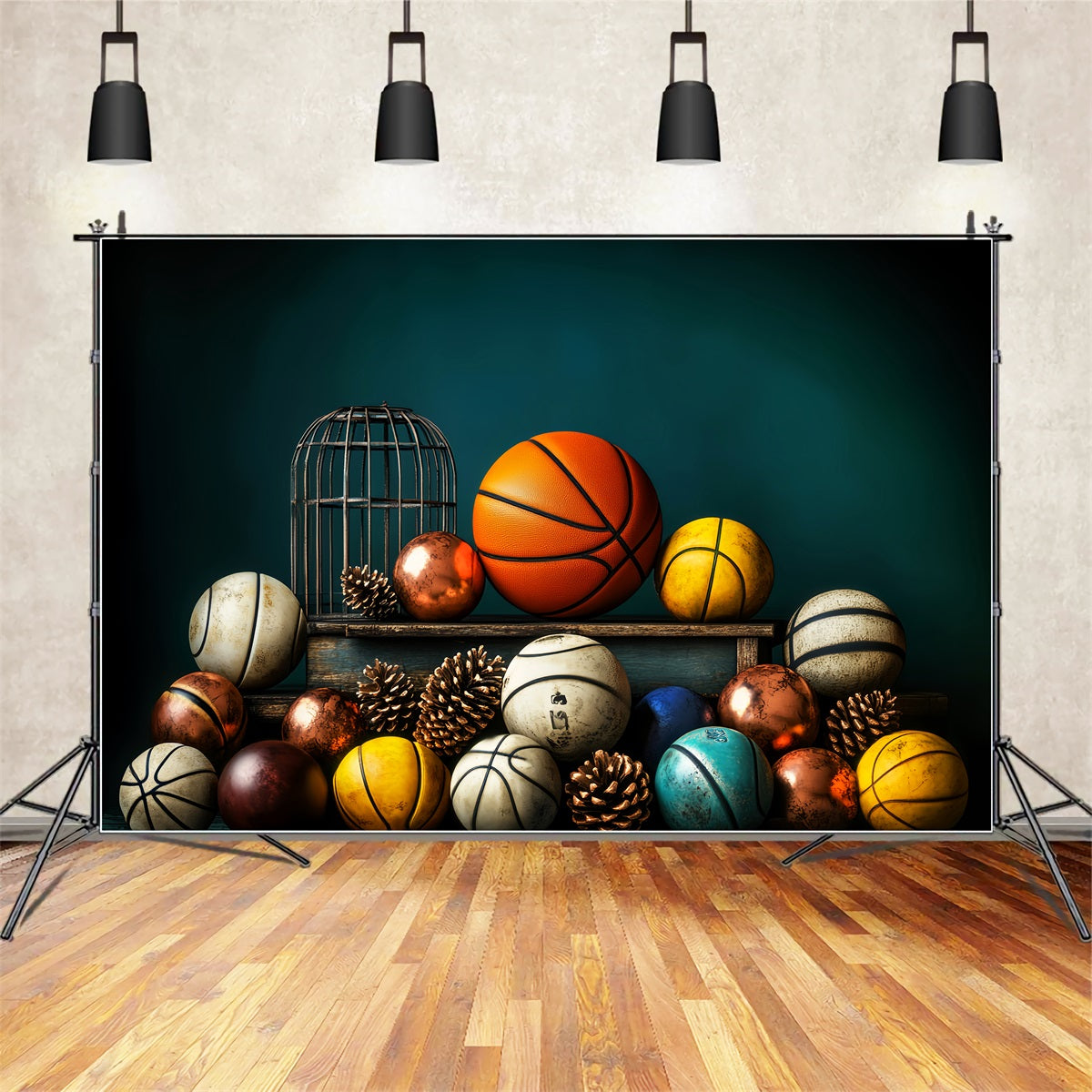 Sports Backdrop Basketball Variety Pinecones Display Basketball Backdrops UK LXX59-316