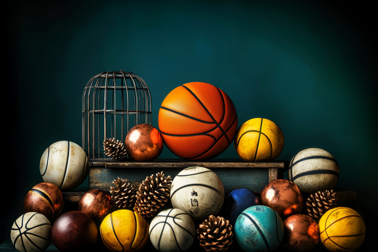 Sports Backdrop Basketball Variety Pinecones Display Basketball Backdrops UK LXX59-316