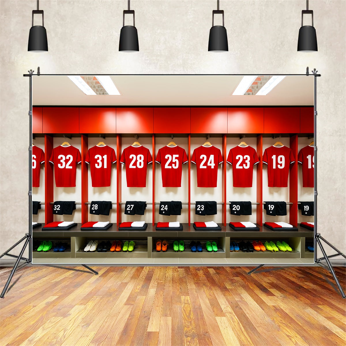 Soccer Backdrops Red Jersey Locker Room Row Sports Backdrops UK LXX59-325