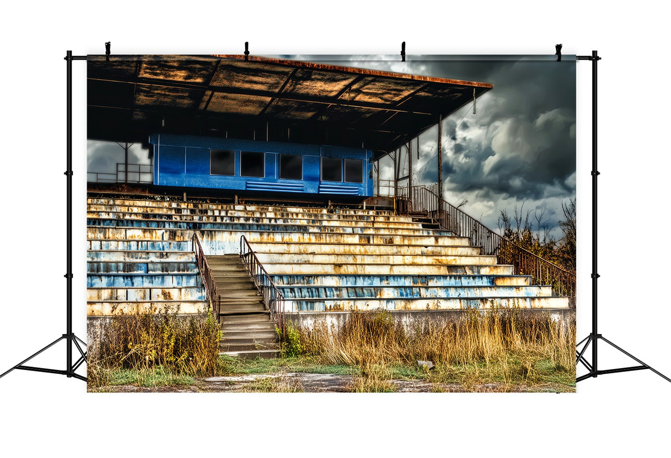 Sports Backdrop Rusty Bleachers Stormy Sky Sports Backdrops for Photography UK LXX59-336