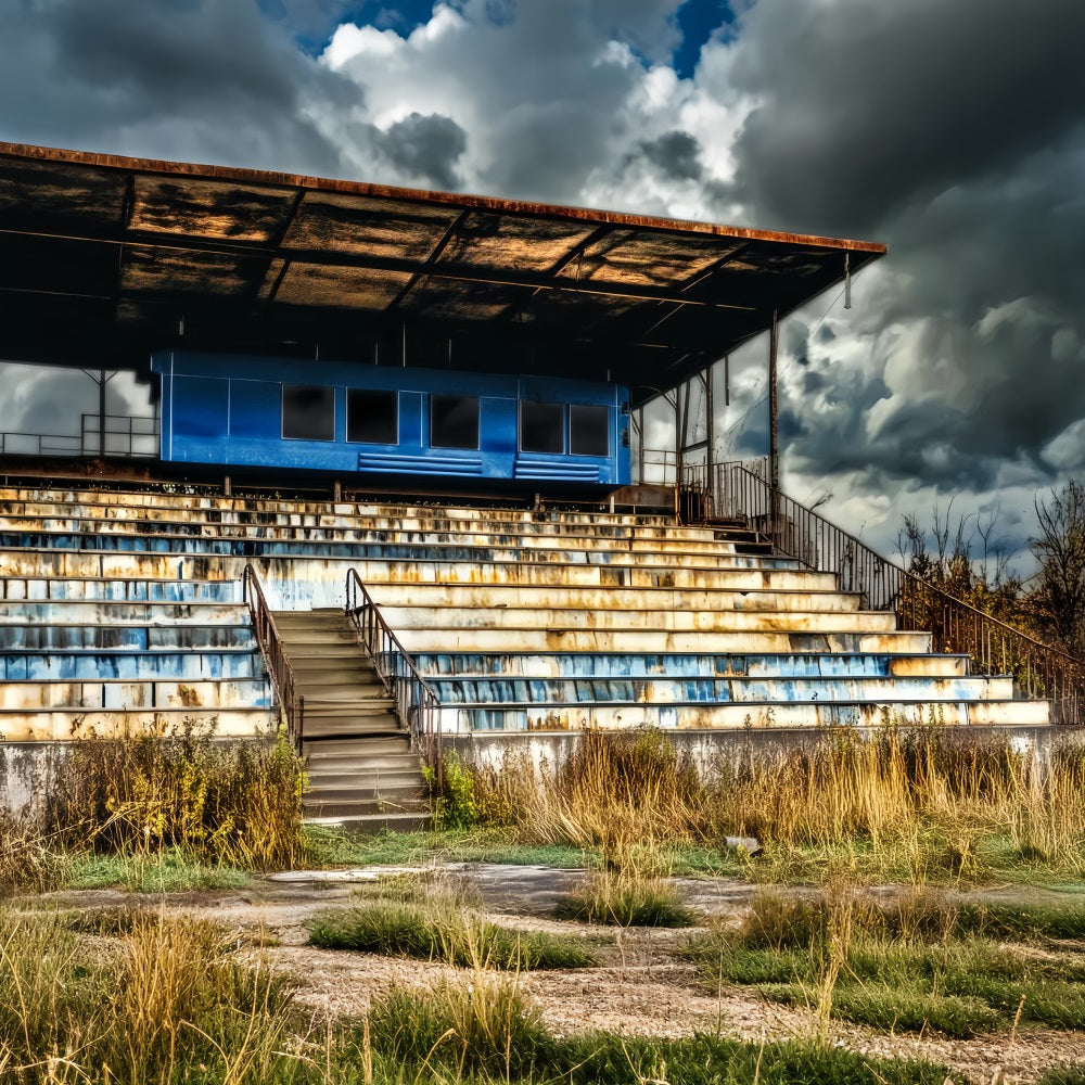 Sports Backdrop Rusty Bleachers Stormy Sky Sports Backdrops for Photography UK LXX59-336