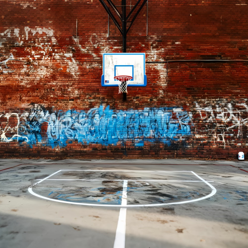 Sports Backdrop Brick Wall Graffiti Hoop Sports Backdrops for Photography UK LXX59-344