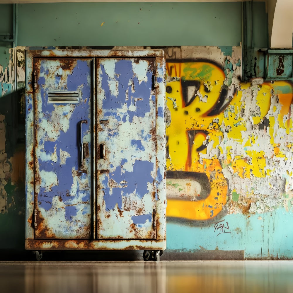 Sports Backdrop Rusty Blue Locker Graffiti Sports Backdrops for Photography UK LXX59-346