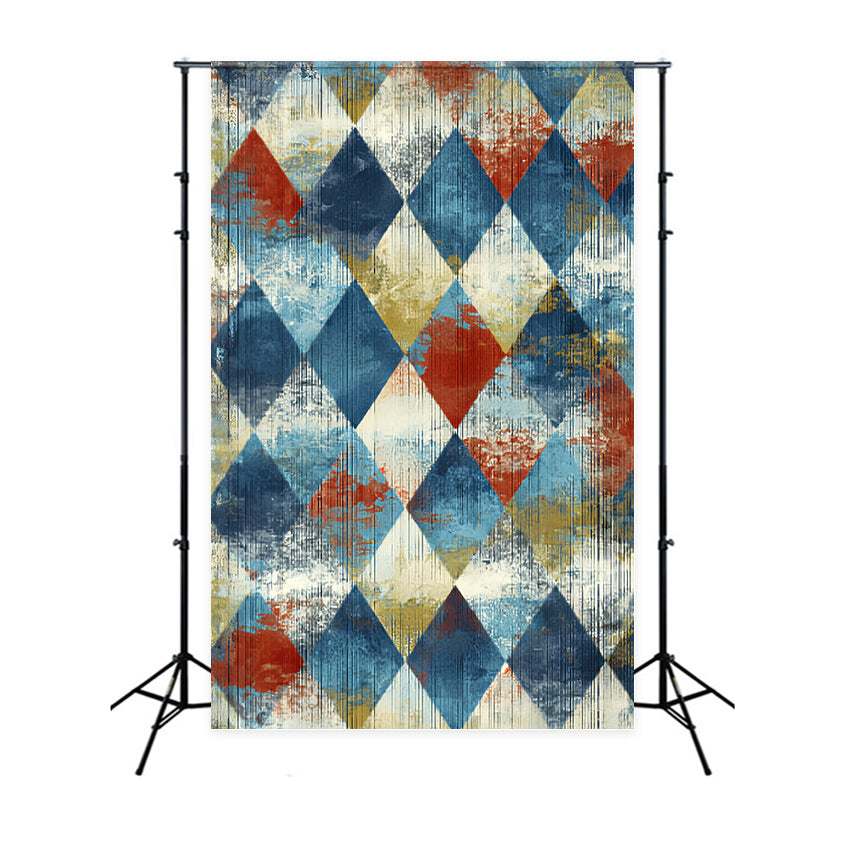 Portrait Photo Backdrop Rustic Blue Red Diamond Texture Studio Portrait Backdrop UK LXX59-441