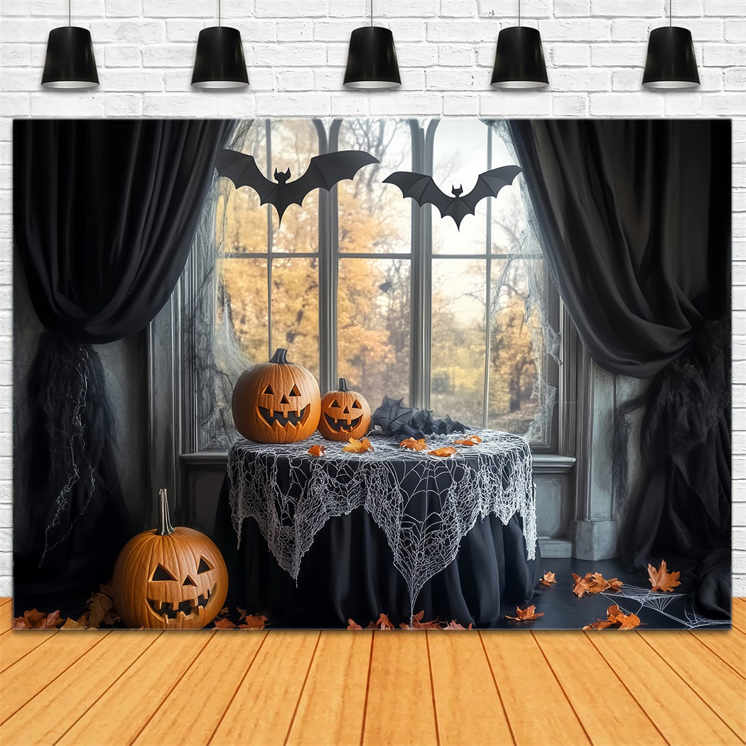 Bat Backdrop Spiderweb Table Pumpkin Bats Halloween Photo Booth Backdrop UK LXX59-83