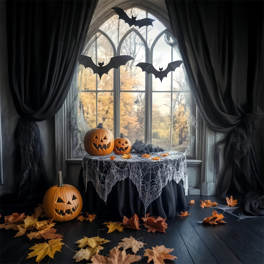 Bat Backdrop Spiderweb Table Pumpkin Bats Halloween Photo Booth Backdrop UK LXX59-83