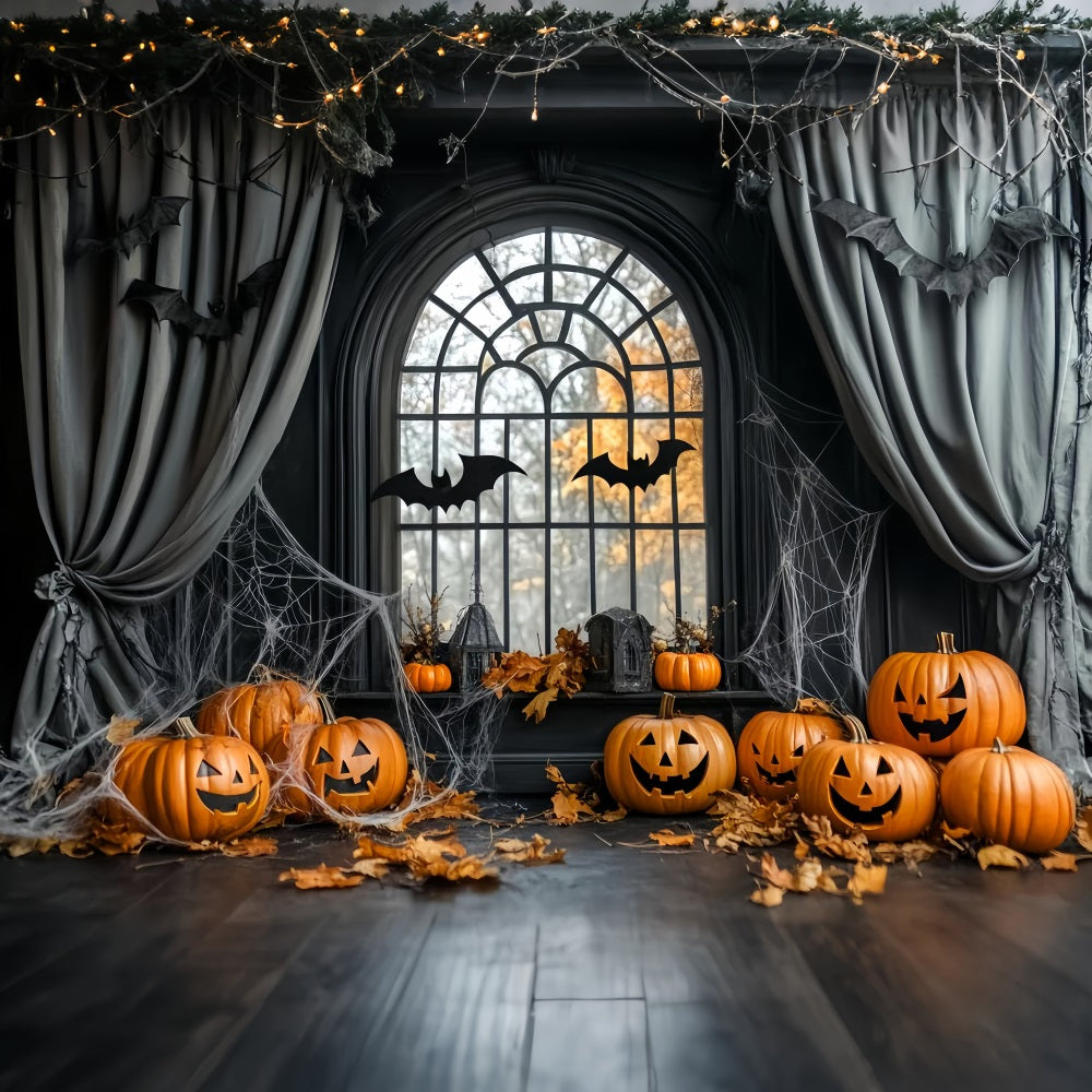 Halloween Spider Backdrop Pumpkin Bats Cobweb Window Halloween Backdrops UK LXX59-84