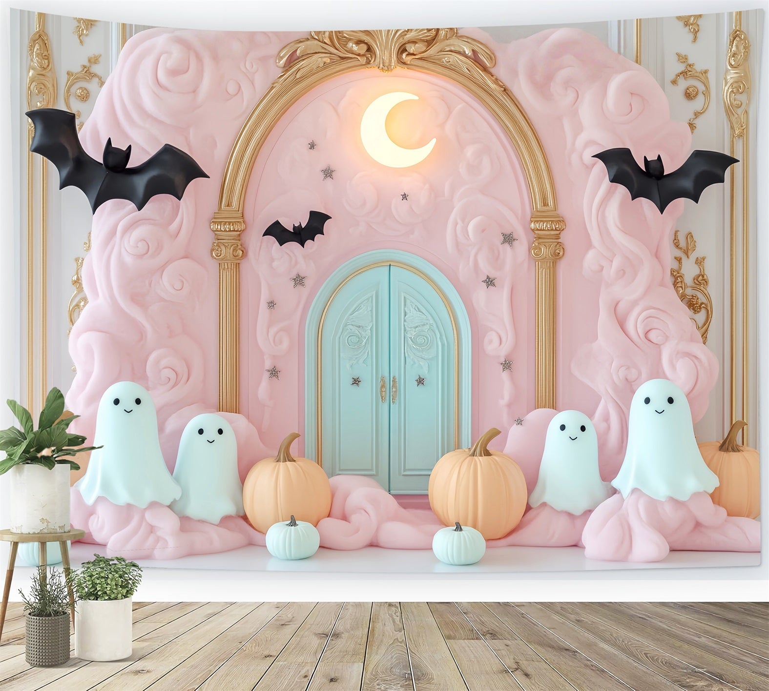 Halloween Ghost Backdrop Pink Cloud Ghost Entrance Halloween Backdrop Ideas UK LXX59-90