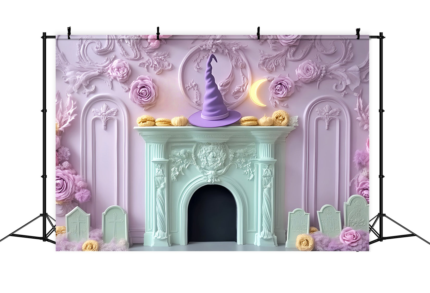 Halloween Bat Backdrop Pastel Witch Hat Fireplace Halloween Backdrops UK LXX59-95