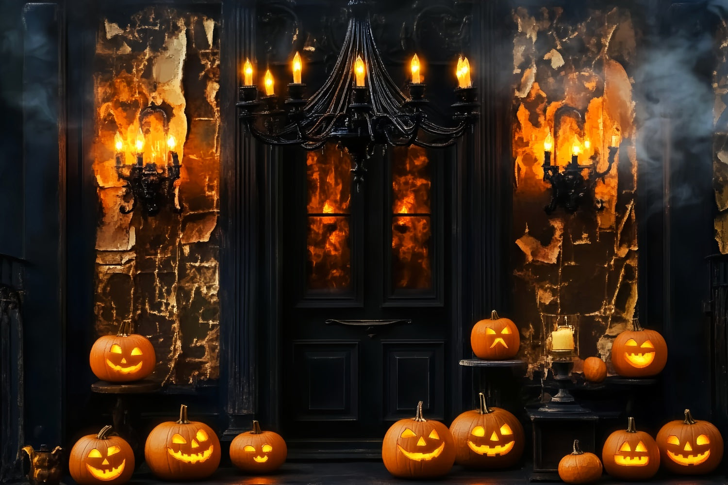 Spider Backdrop Haunted Mansion Door Pumpkin Lanterns Halloween Backdrop UK LXX59-97