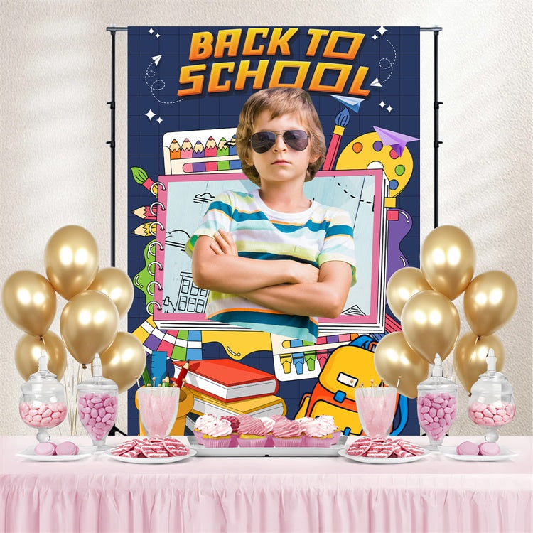 School Photo Backdrop Cartoon School Supplies Custom Backdrop UK LXX6-18