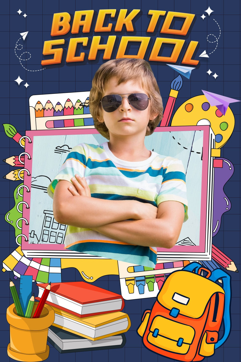 School Photo Backdrop Cartoon School Supplies Custom Backdrop UK LXX6-18