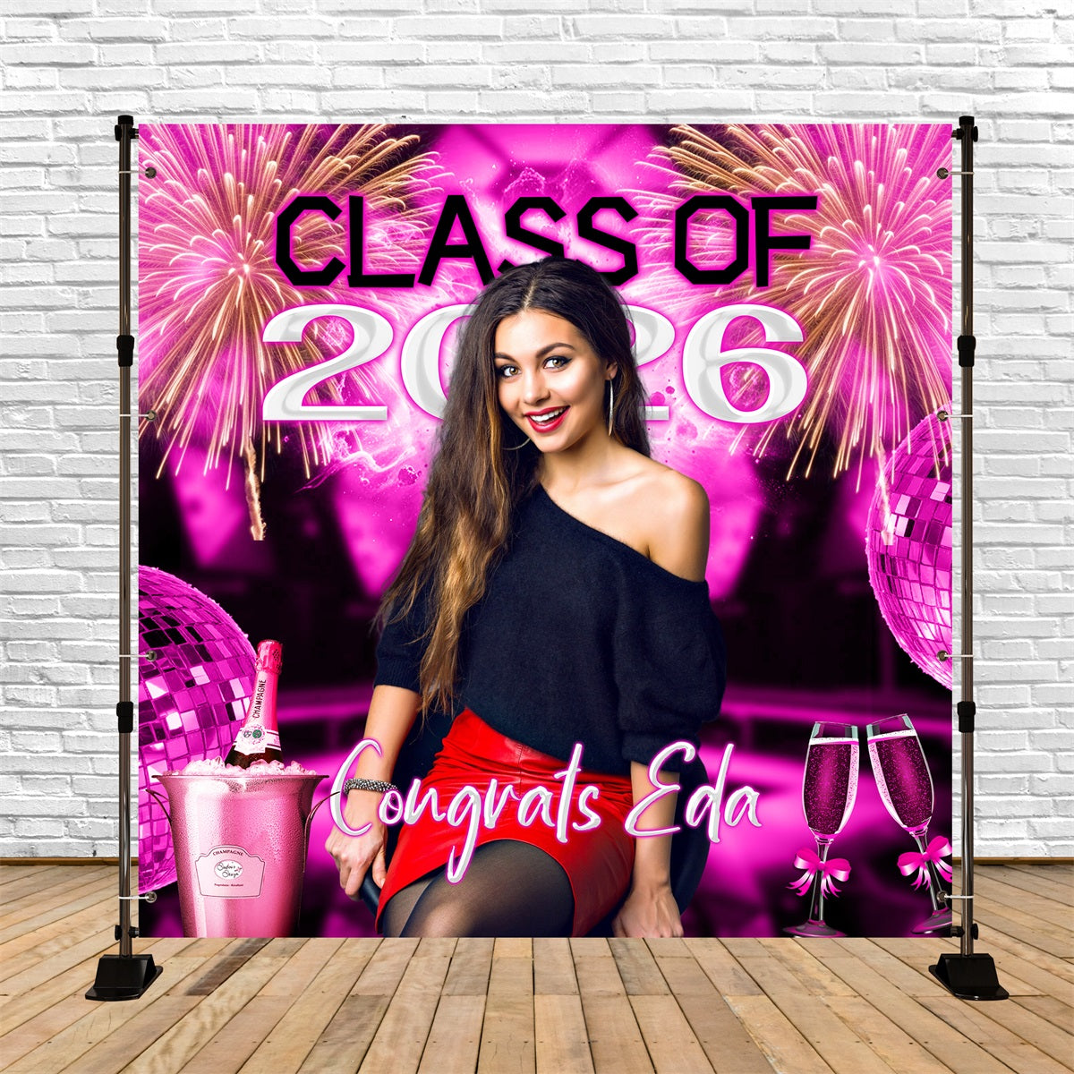 Prom Backdrop Pink Champagne Firework Custom Party Graduation Backdrop UK LXX6-187