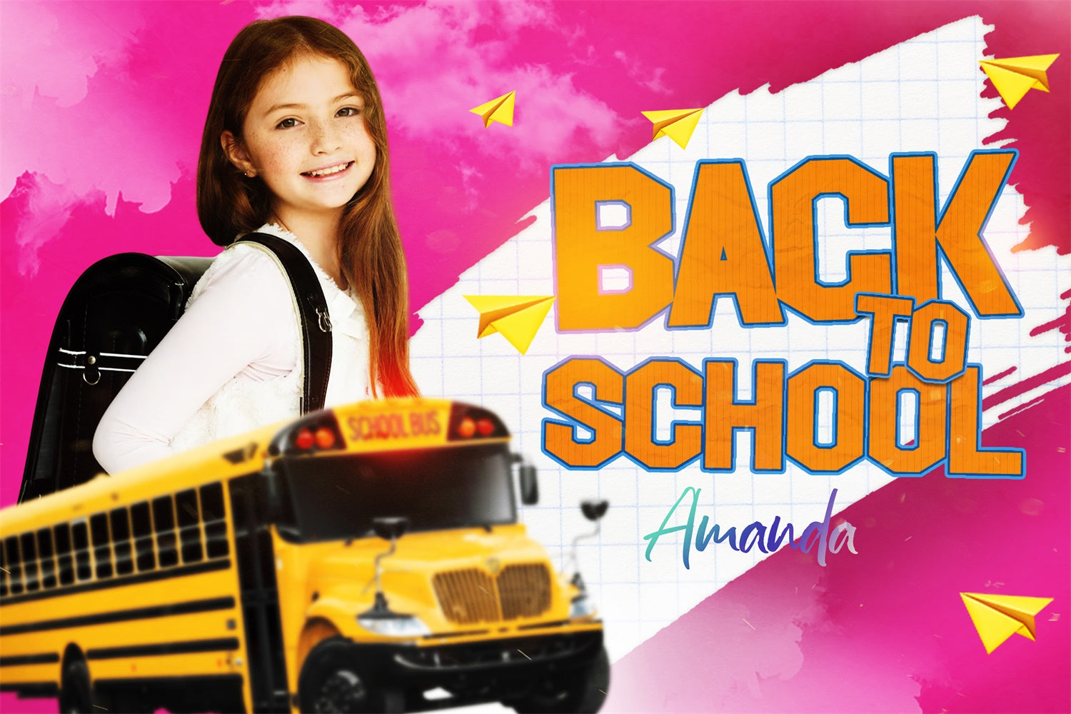 School Photo Backdrop School Bus Adventures Customized Backdrop UK LXX6-21