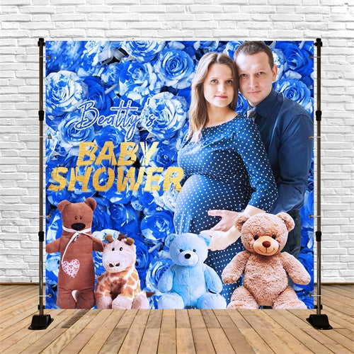 Baby Shower Backdrop Blue Rose Teddy Personalized Backdrop UK LXX6-230
