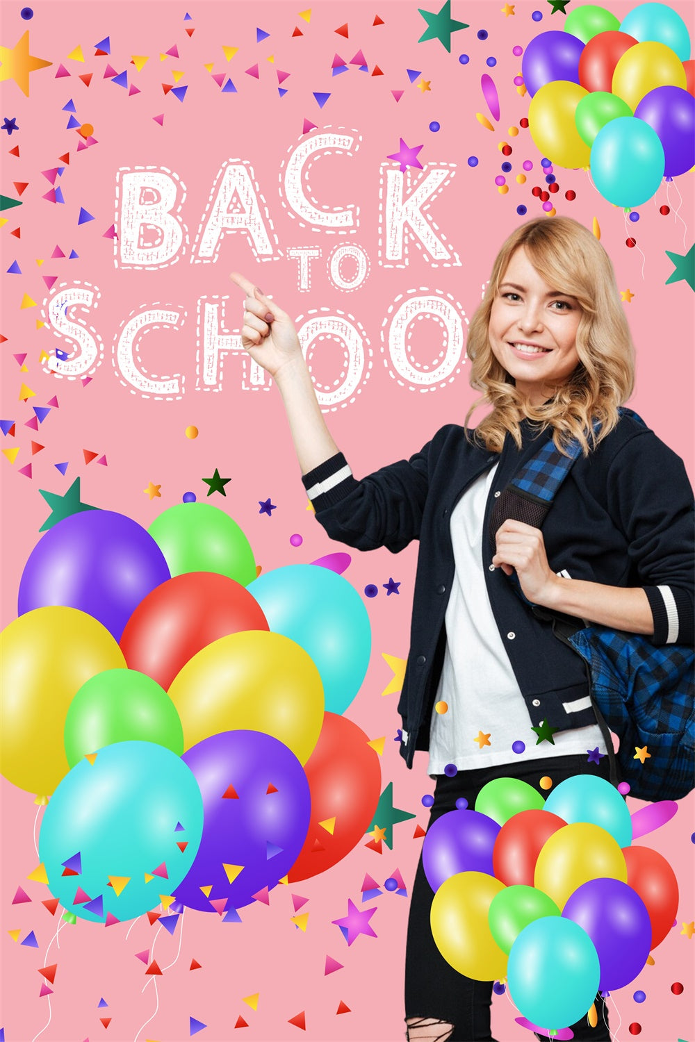 School Backdrop Bright Balloon Confetti Personalized Backdrop UK LXX6-25