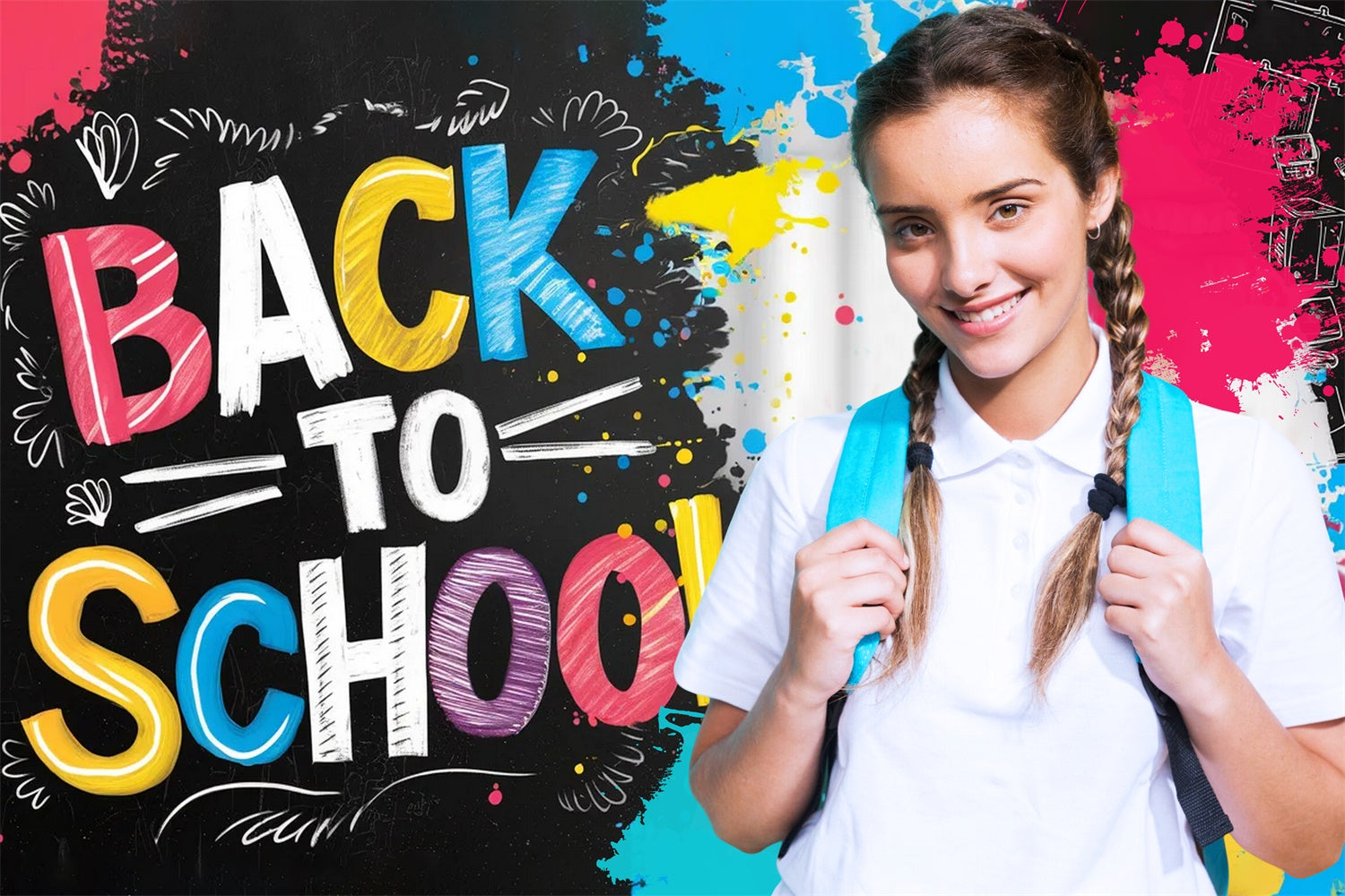 Back To School Photo Backdrop Doodle Art Customized Backdrop UK LXX6-39