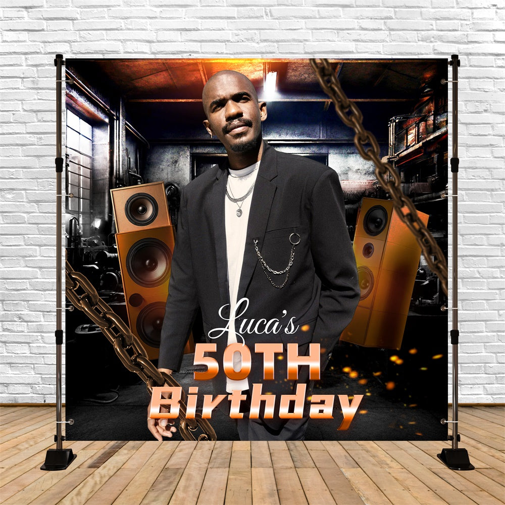 50th Birthday Backdrop Metal Beats Bash Personalized Backdrop UK LXX6-42
