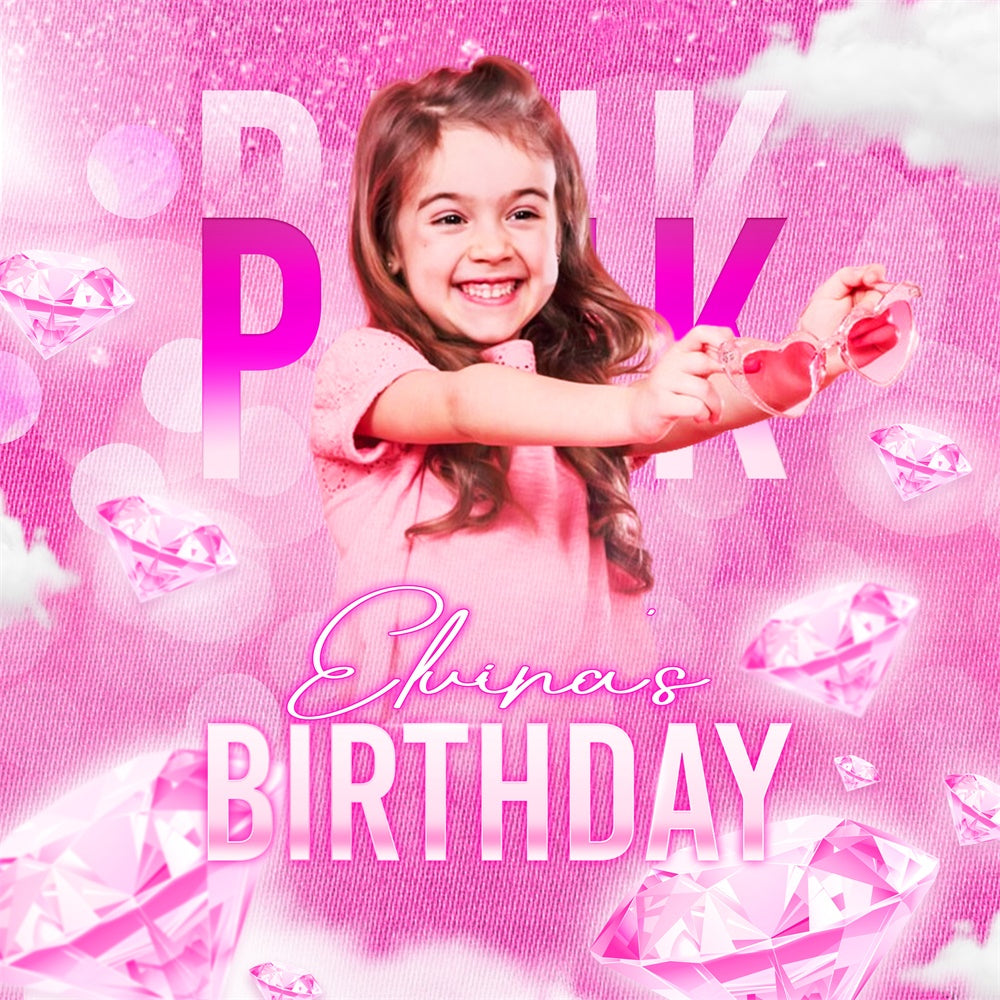 Pink Birthday Backdrop Pink Gems Party Custom Backdrop UK LXX6-45