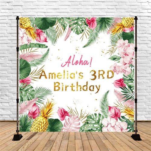 Custom Birthday Backdrops Tropical Bloom 3rd Birthday Backdrop UK LXX6-47
