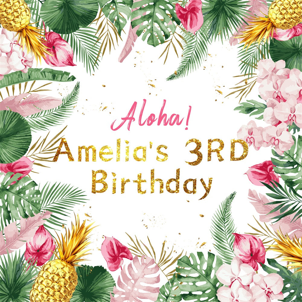 Custom Birthday Backdrops Tropical Bloom 3rd Birthday Backdrop UK LXX6-47