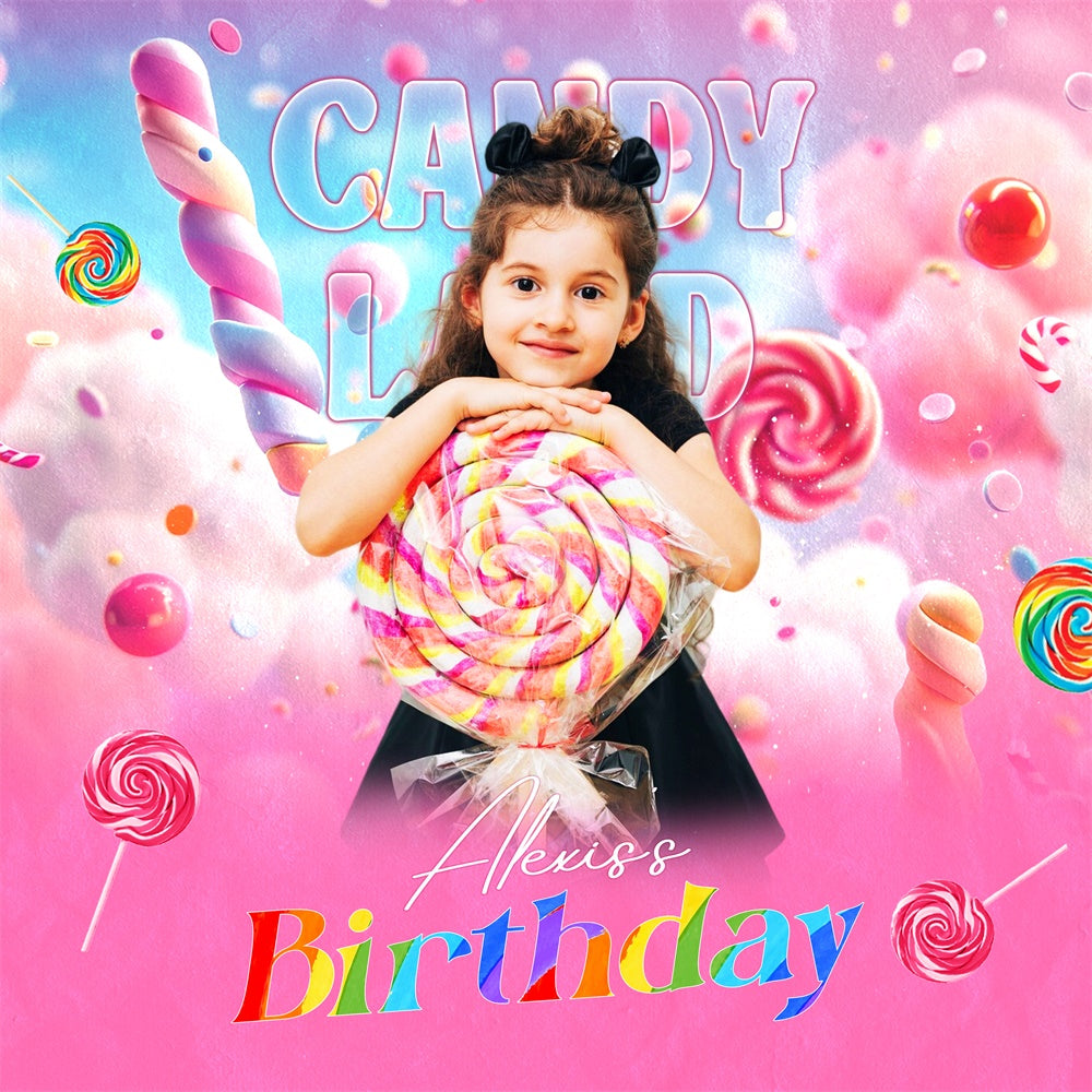 Happy Birthday Backdrops Sweet Rainbow Lollipop Custom Backdrop UK LXX6-49