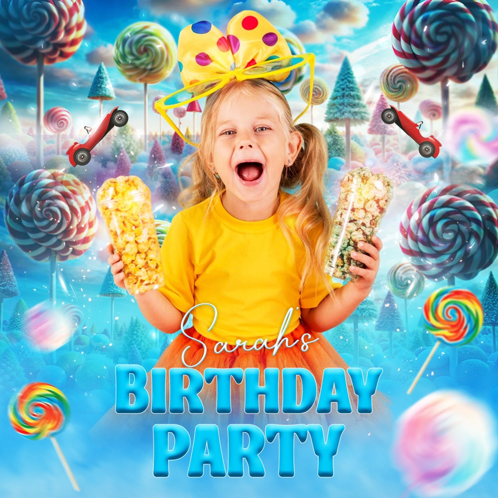 Personalized Birthday Backdrop Rainbow Candy Adventure Backdrop UK LXX6-50