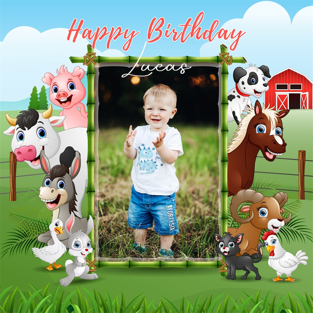 Personalized Birthday Backdrops Happy Farm Animals Backdrop UK LXX6-56