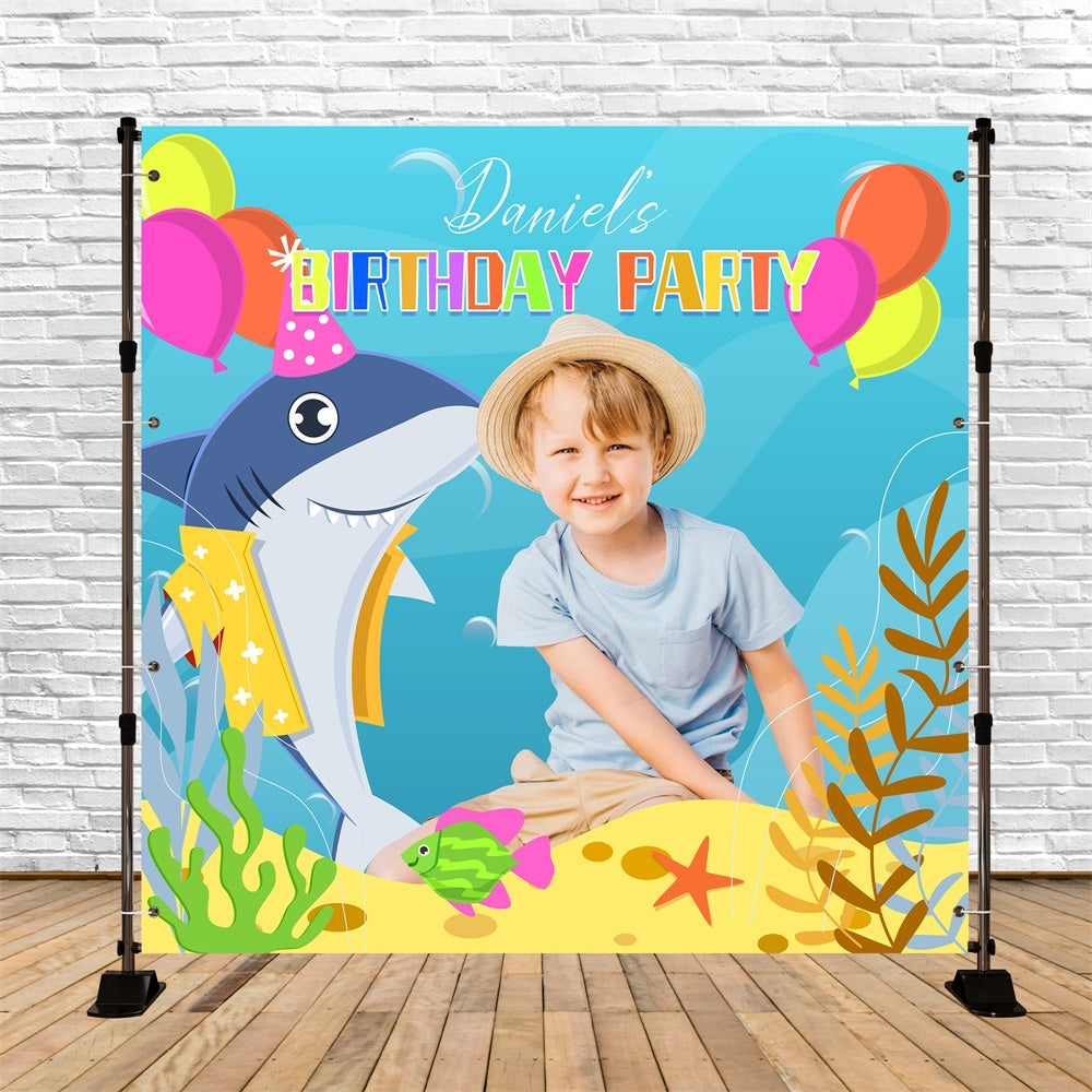 Custom Birthday Backdrops Sea Party Shark Adventure Backdrop UK LXX6-68