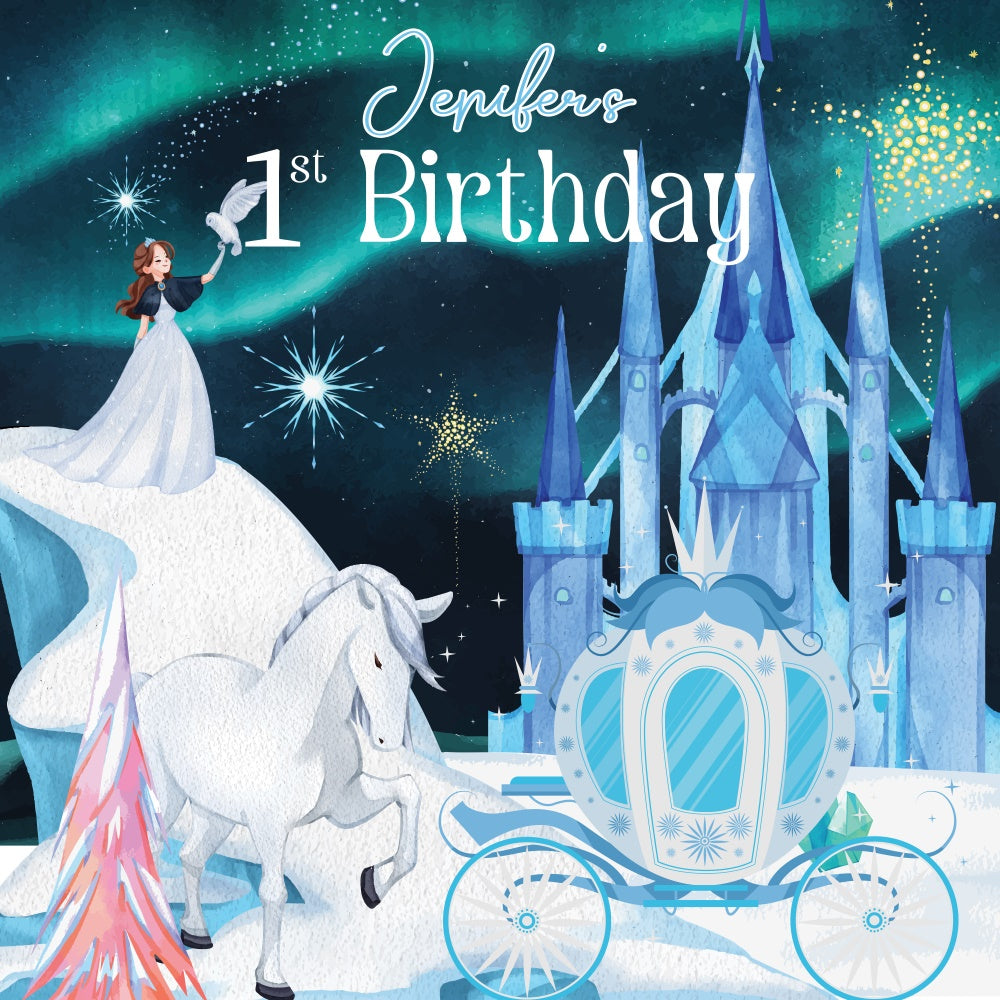 1st Birthday Backdrop Winter Royal Castle Personalized Backdrop UK LXX6-80