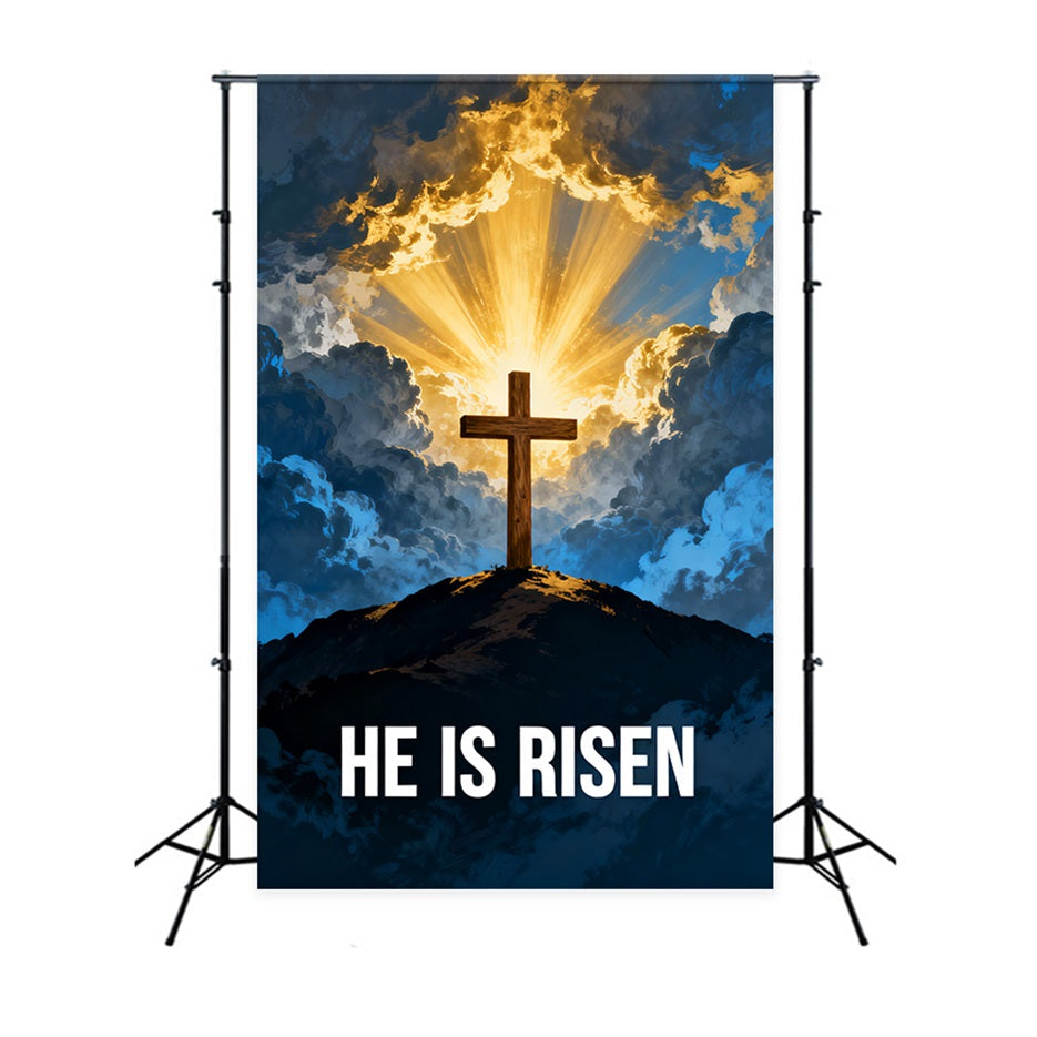 He Is Risen Backdrop Radiant Resurrection Cross Light Easter Photography Backdrops UK LXX61-101