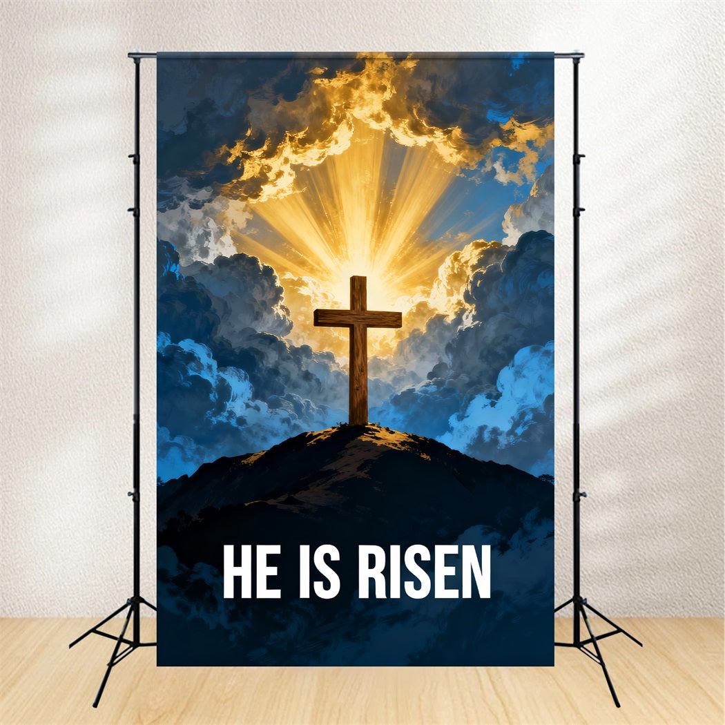 He Is Risen Backdrop Radiant Resurrection Cross Light Easter Photography Backdrops UK LXX61-101