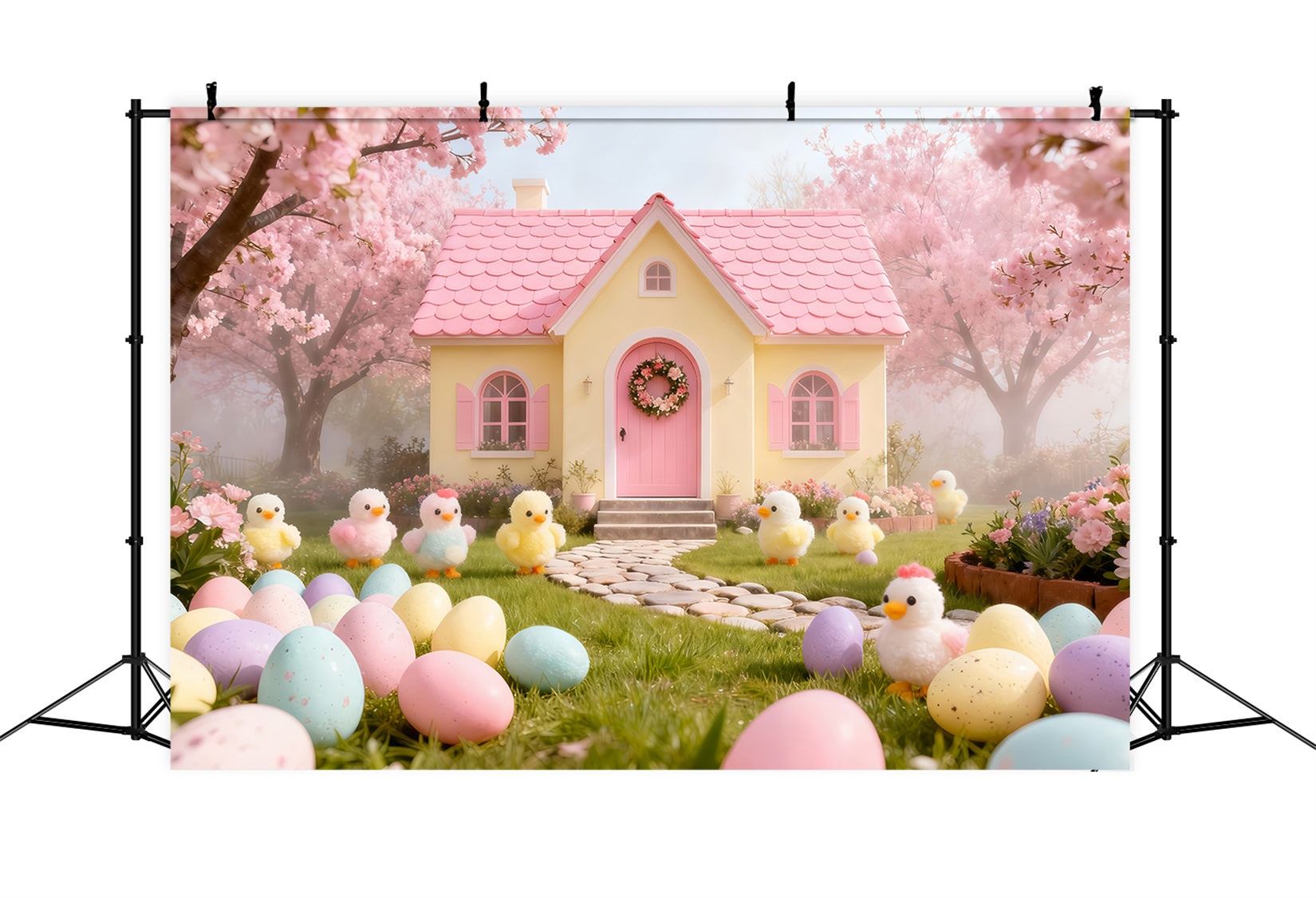 Marshmallow Chick Backdrop Cherry Blossom Cottage Garden Easter Photo Backdrop Ideas UK LXX61-104