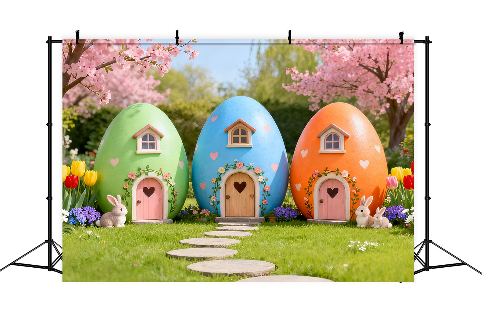 Easter Bunny Backdrop Cute House Bunny Cherry Blossom Tulip Backdrop Easter UK LXX61-114