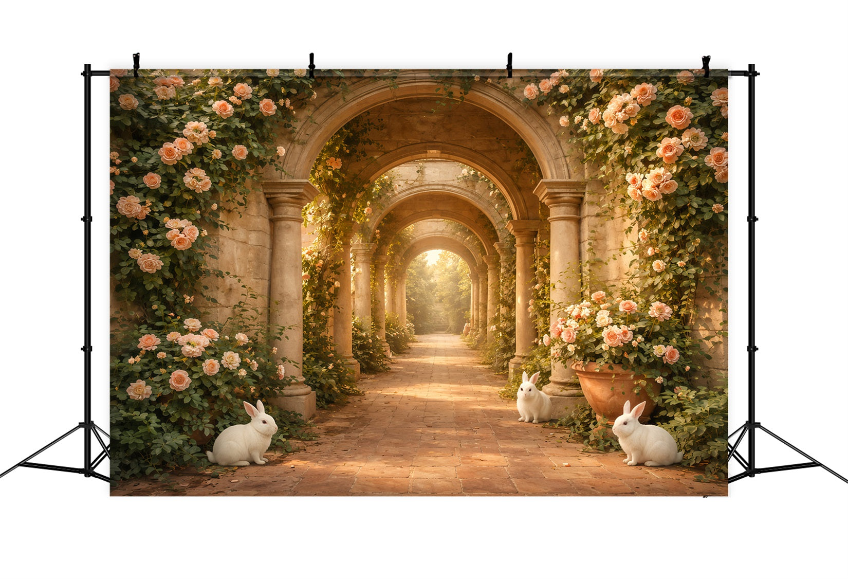 Easter Rabbit Backdrop Rose Arch Bunny Stone Path Backdrops For Easter UK LXX61-117
