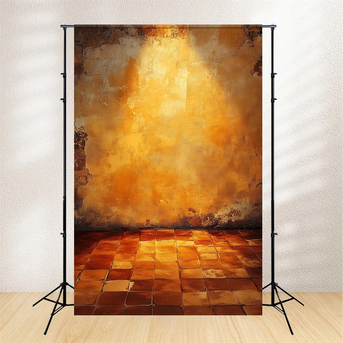 Portrait Photography Backdrop Warm Ochre Tile Wall Concrete Backdrop UK LXX61-12