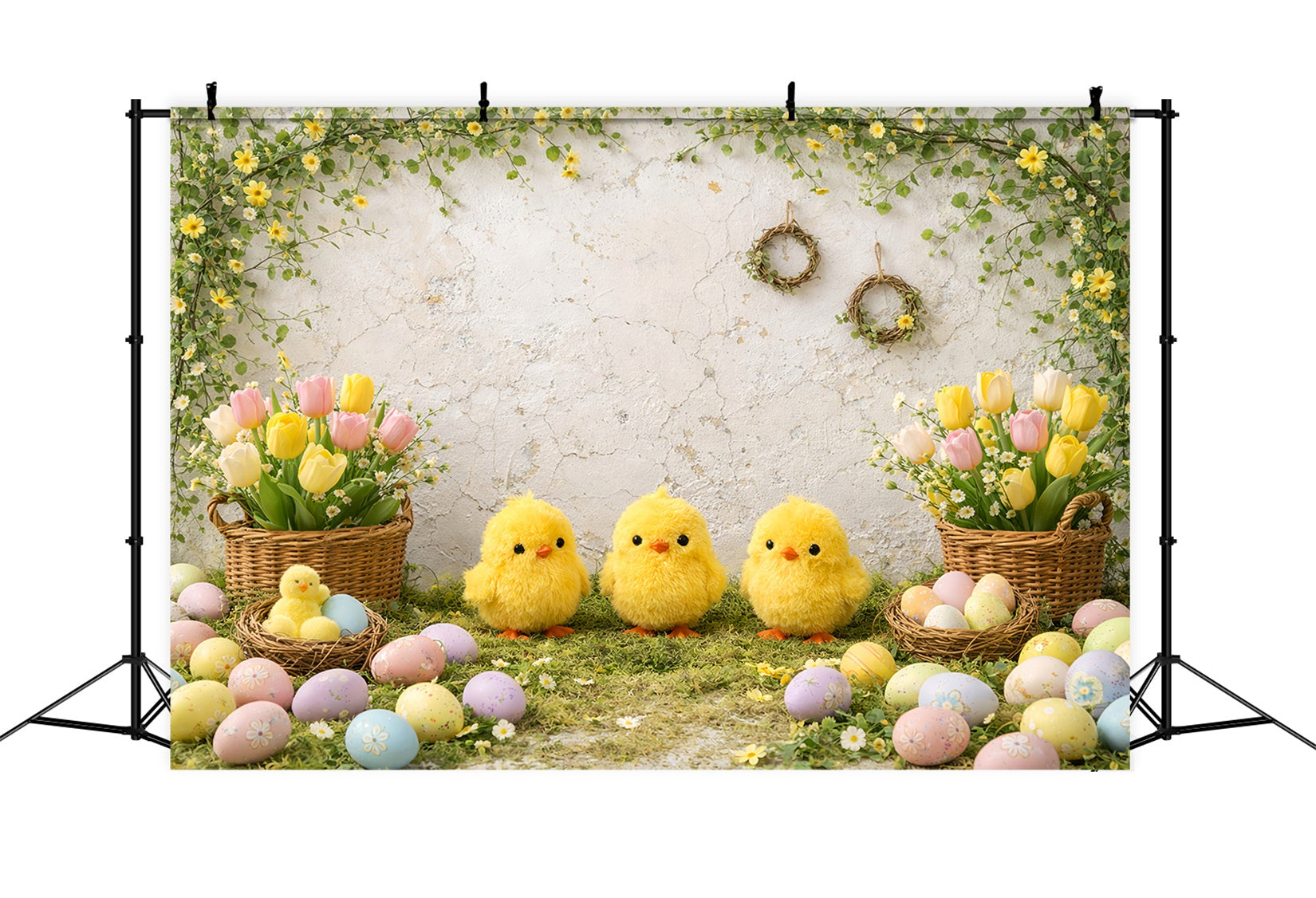 Easter Baby Chick Backdrop Tulips Eggs Floral Arch Easter Picture Backdrop UK LXX61-120