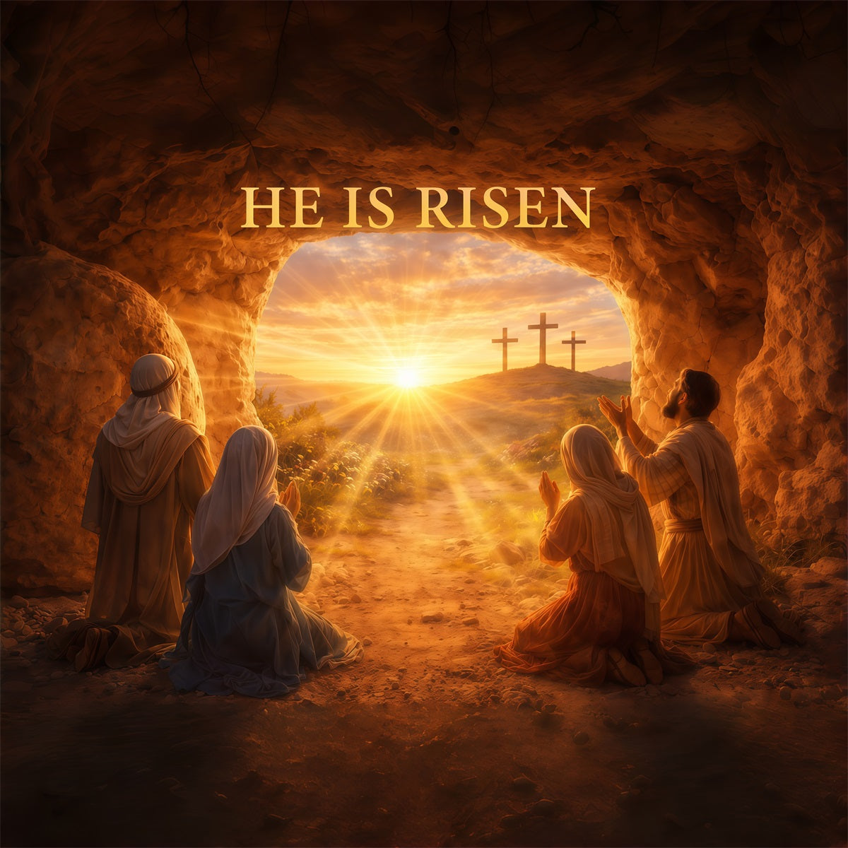 He Is Risen Backdrop Resurrection Light Cross Cave Easter Backdrop Photography UK LXX61-129