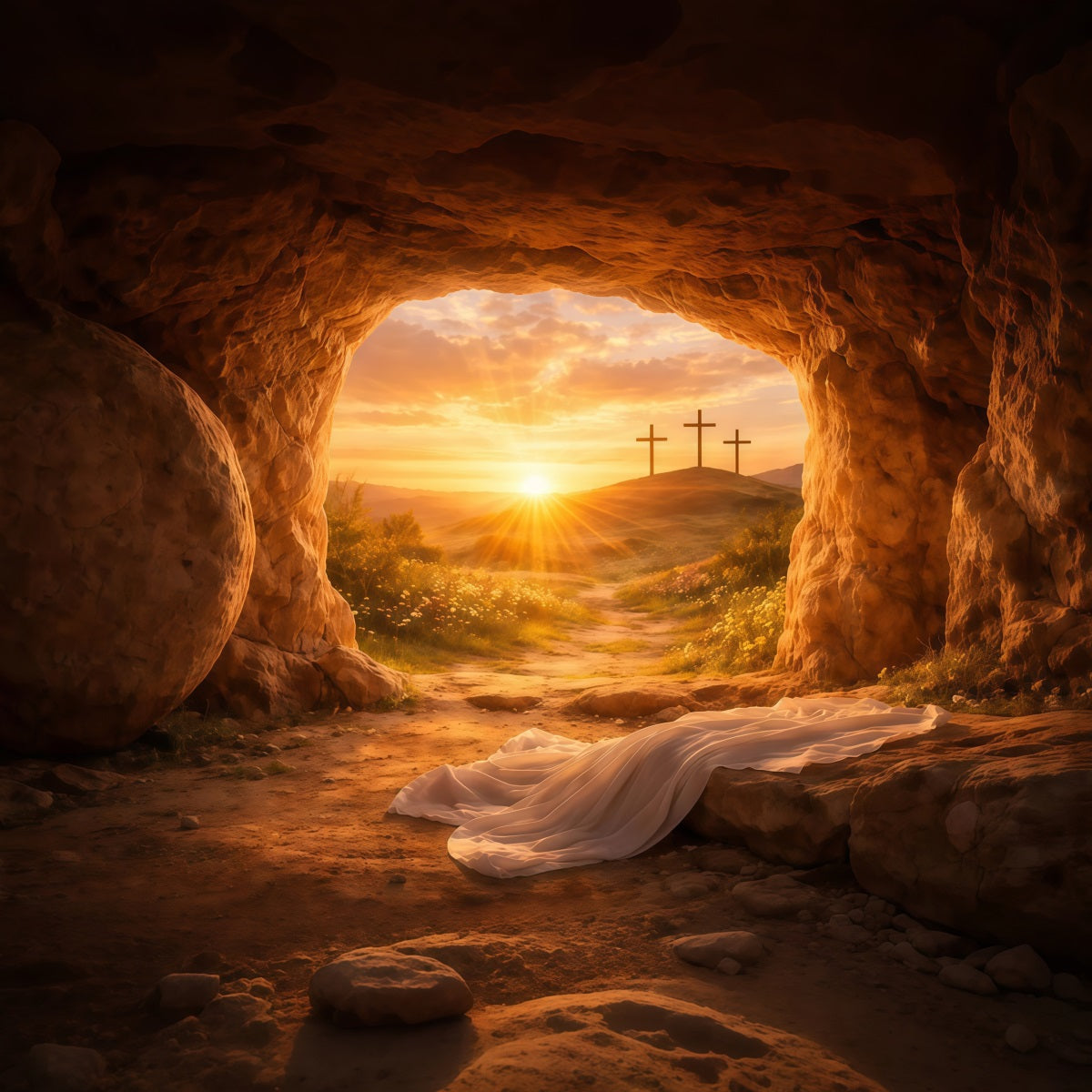 Easter Tomb Backdrop He Is Risen Holy Light Cross Easter Photography Backdrops UK LXX61-131