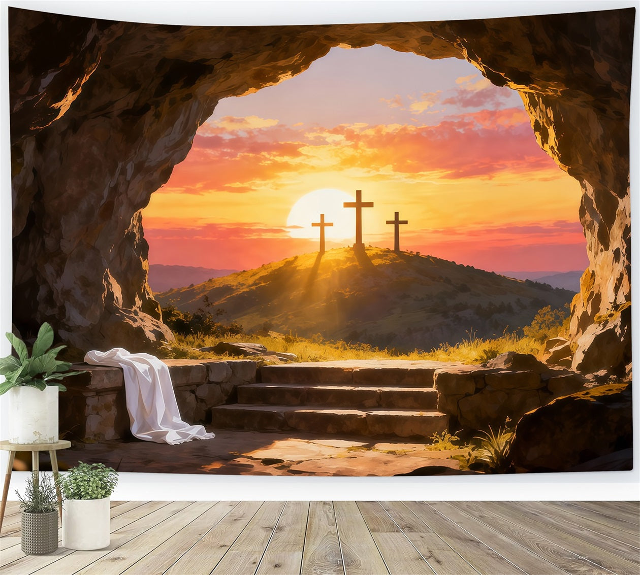 Religious Easter Backdrop He Is Risen Empty Tomb Easter Backdrop For Photos UK LXX61-137