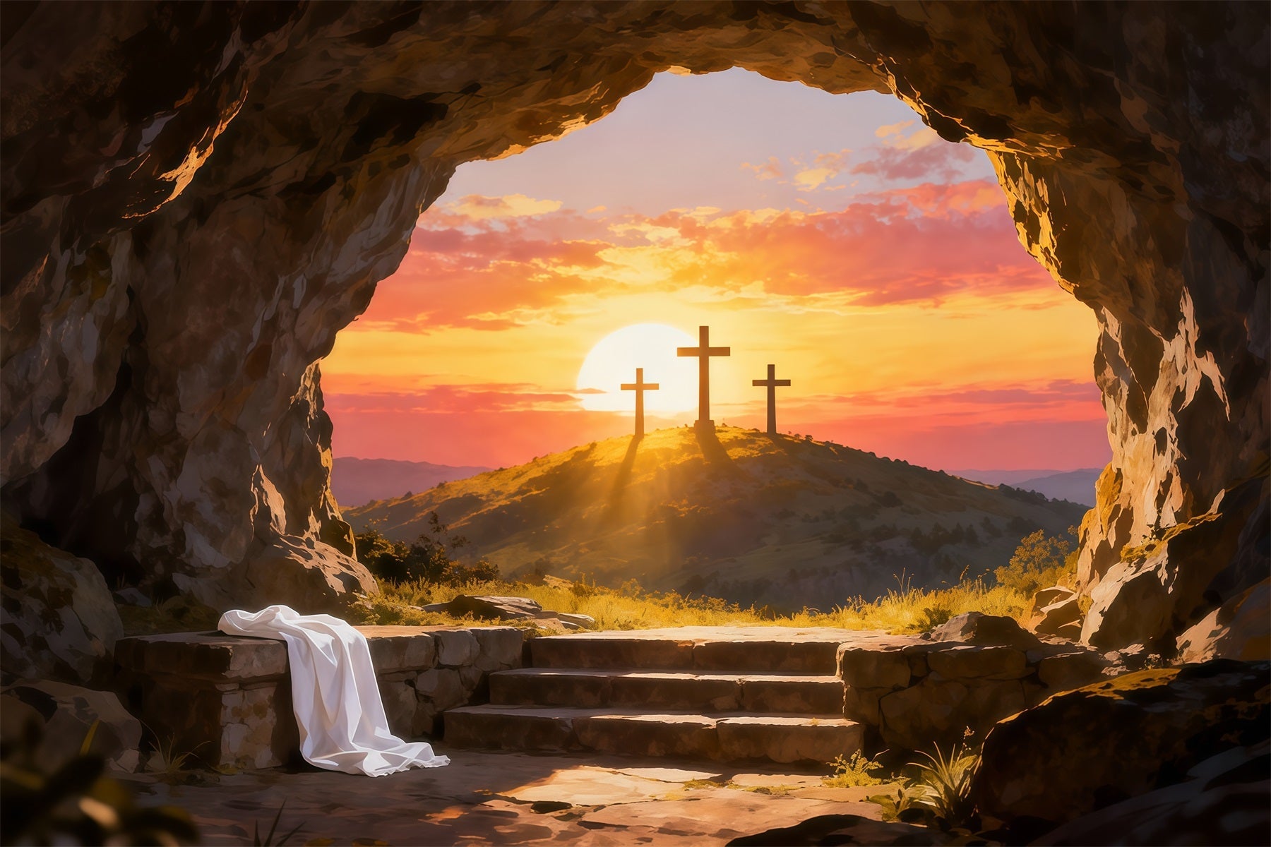 Religious Easter Backdrop He Is Risen Empty Tomb Easter Backdrop For Photos UK LXX61-137