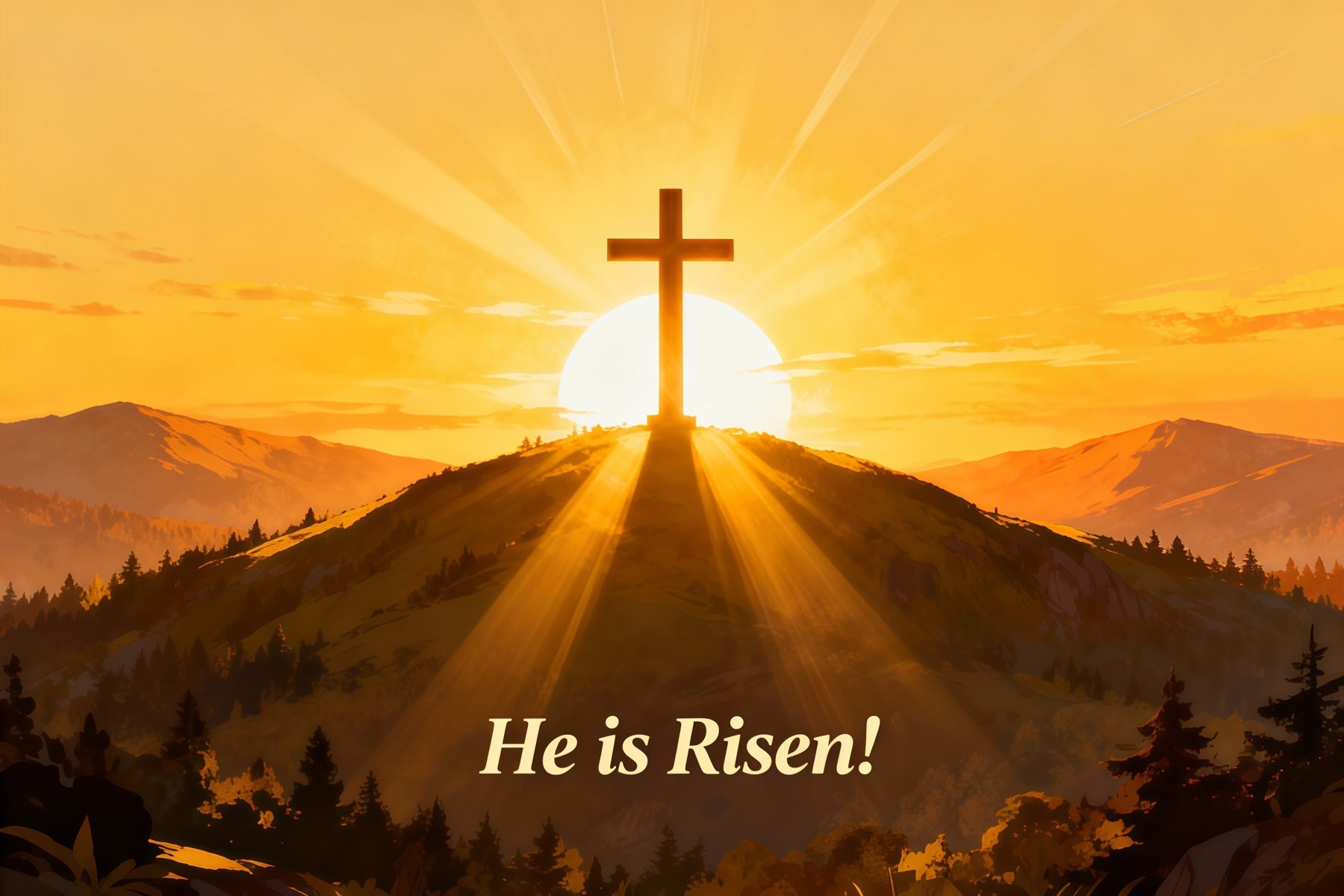 He Is Risen Backdrop Cross Hill Sunrise Glow Easter Picture Backdrop Ideas UK LXX61-140