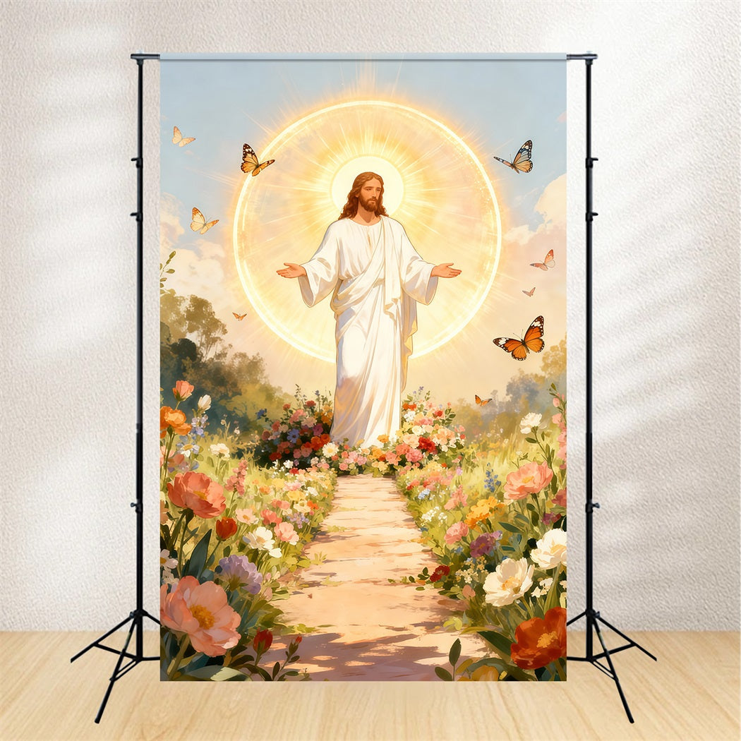 Christian Easter Backdrop He Is Risen Butterfly Bloom Easter Photo Backdrops UK LXX61-147
