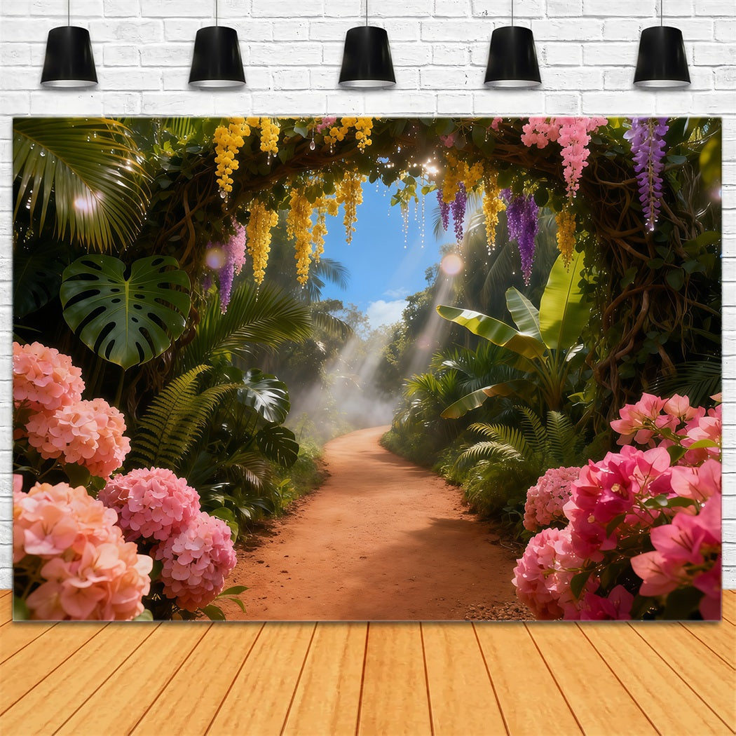 Garden Backdrop Sunlit Tropical Floral Path Spring Photo Backdrop UK LXX61-152