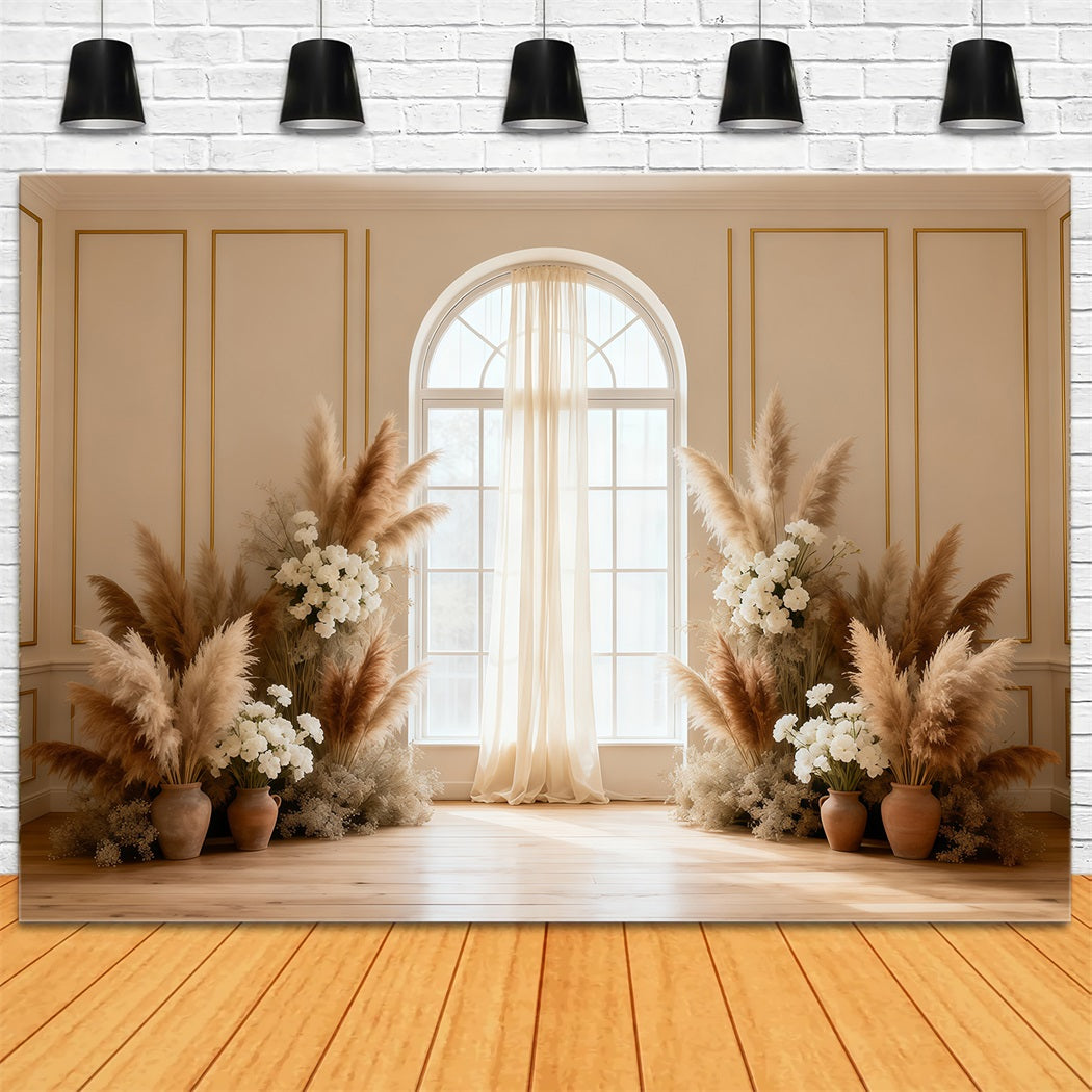 Pampas Grass Backdrop Minimal Pampas Window Elegance Spring Backdrops For Photography UK LXX61-156