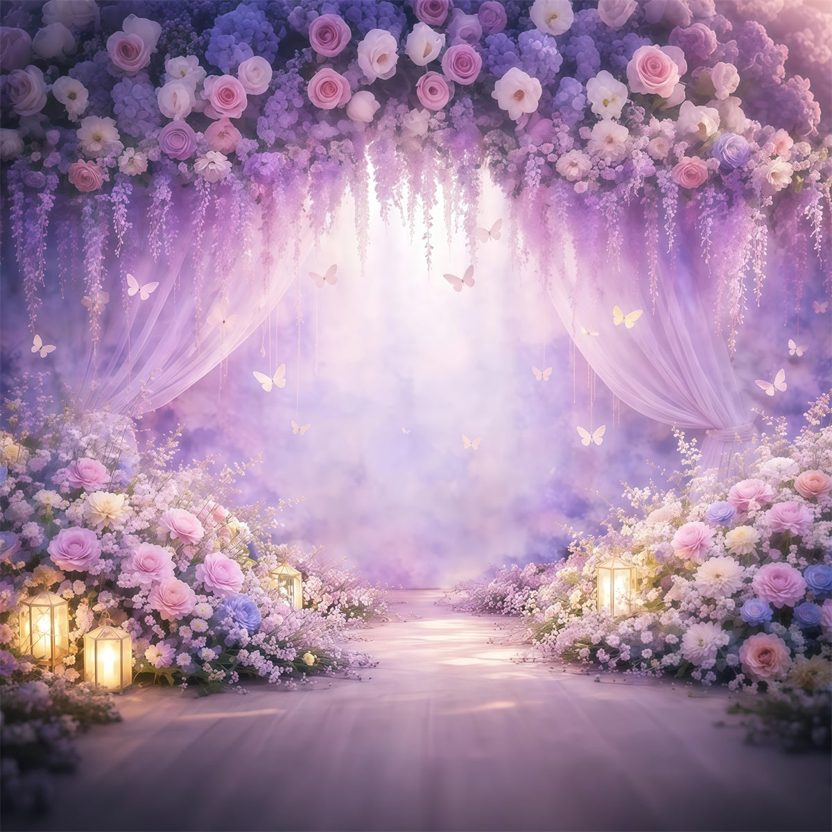Butterfly Photo Backdrop Lavender Floral Purple Drape Spring Photo Backdrops UK LXX61-158