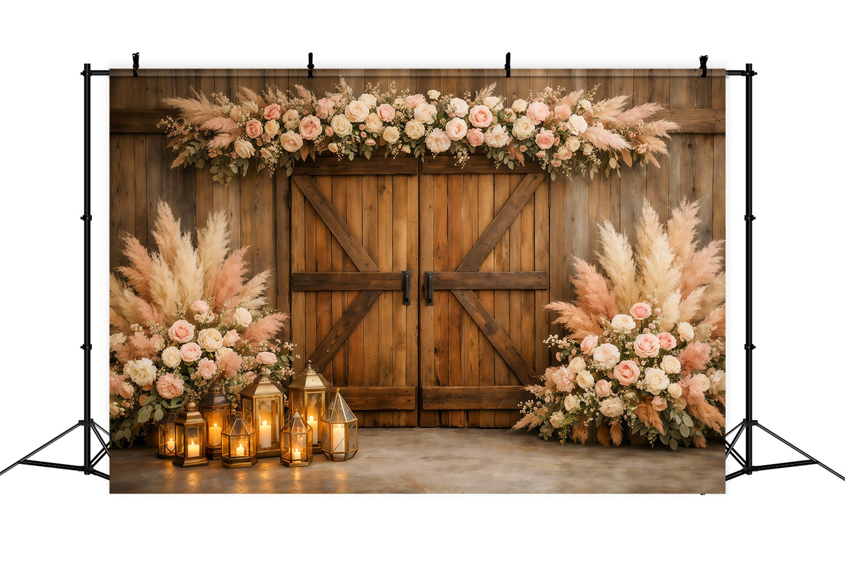 Pampas Backdrop Rustic Blush Pampas Barn Door Spring Backdrop Photography UK LXX61-162